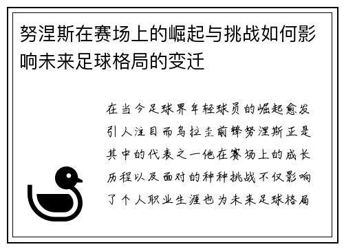 努涅斯在赛场上的崛起与挑战如何影响未来足球格局的变迁